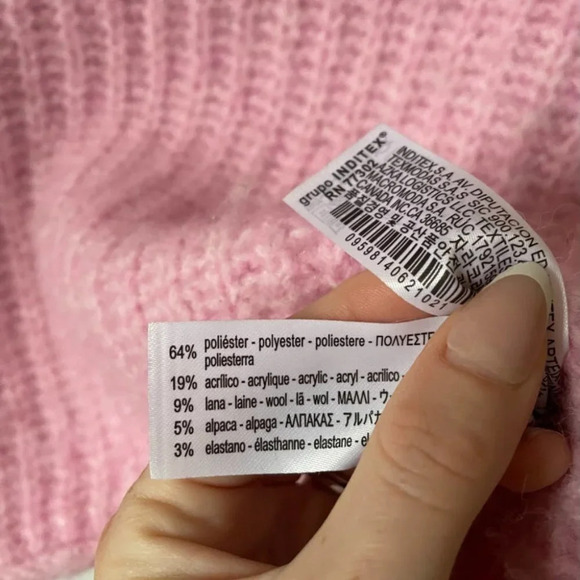 Zara Purl Knit Crop  Wool Alpaca Balloon Sleeve Knit Sweater Light Pink Sz Small - Picture 10 of 10